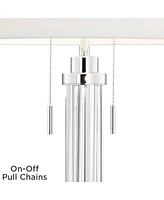 Cadence Modern Art Deco Style Column Table Lamp 30" Tall Chrome Silver Linear Clear Glass Rod White Drum Shade Decor for Living Room Bedroom House Bed