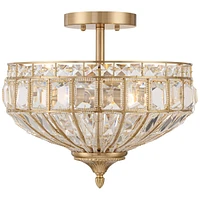 Vienna Full Spectrum Ibeza Modern Ceiling Light Semi Flush-Mount Fixture 15" Wide Soft Gold Metal Faceted Clear Crystal for Bedroom Kitchen Living Roo