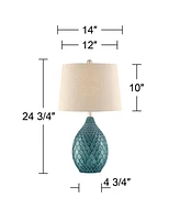 Kate Coastal Vase-Shaped Table Lamp 24.75" High Sea Foam Blue Green Ceramic Oatmeal Tapered Drum Shade for Living Room Bedroom Beach House Bedside Nig