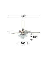 52" Journey Indoor Ceiling Fan with Light Led Dimmable Remote Control Brushed Nickel Silver Blades Crystal Ball Diamond Beads for Living Room Kitchen