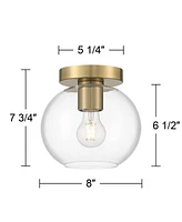 Possini Euro Design Kavin Modern Ceiling Light Semi Flush-Mount Fixture 8 3/4" Brass Gold Metal Clear Glass Shade for Bedroom Kitchen Living Family Ro