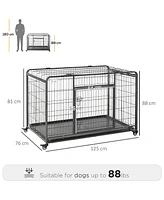 PawHut 49.25" L x 30" W x 32" H Heavy Duty Metal Dog Crate w/ Removable Tray