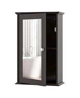 Costway Bathroom Wall Cabinet Single Mirror Door Cupboard Storage Medicine Wood Shelf