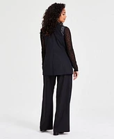 Bar Iii Petite Button Front Sleeveless Blazer Long Sleeve Mesh Lace Top Wide Leg Pants Created For Macys