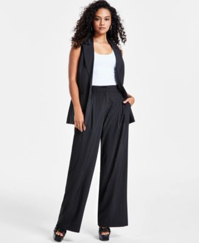 Bar Iii Petite Pinstripe Long Vest Pinstripe Pleated Pants Created For Macys