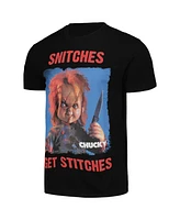 Reason Men's and Women's Black Chucky Snitches Get Stitches T-Shirt