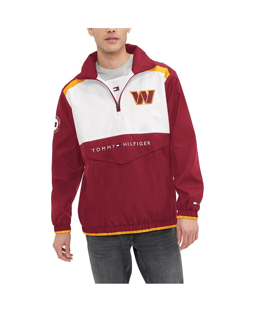 Tommy Hilfiger Men's Burgundy/White Washington Commanders Carter Half-Zip Hooded Top