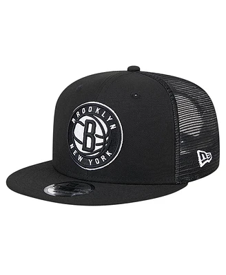 New Era Men's Black Brooklyn Nets Evergreen Meshback 9FIFTY Snapback Hat