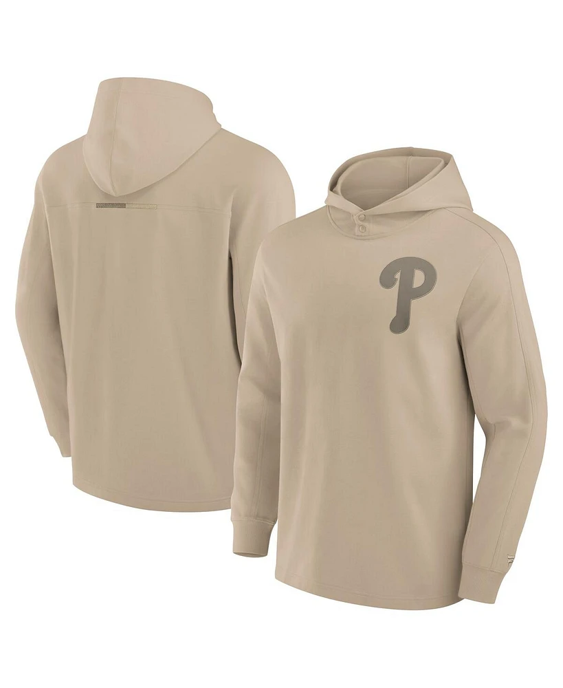 Fanatics Signature Men's Khaki Philadelphia Phillies Elements Lightweight Fleece Hoodie