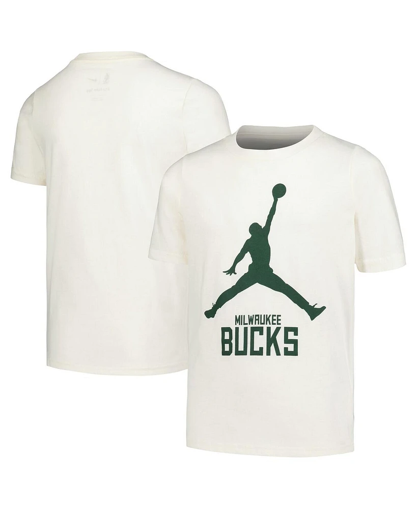 Jordan Big Boys and Girls Cream Milwaukee Bucks Essential Jump man Logo T-Shirt