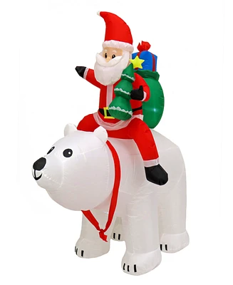 National Tree Company First Traditions Inflatable Santa Riding Polar Bear 6 ft.