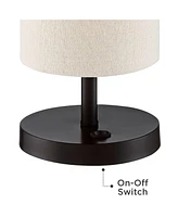 Heyburn Modern Accent Table Lamp with Hotel Style Usb and Ac Power Outlet in Base 20" High Dark Bronze Oatmeal Cylinder Shade for Living Room Desk Bed