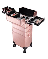 Byootique Rose Gold 4in1 Rolling Makeup Train Case Makeup Artist Cosmetic Organizer