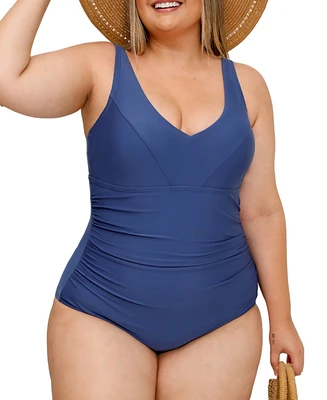 Cupshe Women's Navy Scoop Neck Tummy Control One Piece Swimsuit