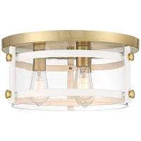 Franklin Iron Works Davis Modern Industrial Ceiling Light Flush-Mount Fixture 15.5" Wide Gold White 3-Light Led Clear Glass Shade for Bedroom Kitchen