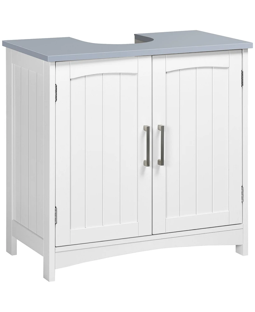 Kleankin Pedestal Sink Storage Cabinet, Under Sink Cabinet with Double Doors, Modern Bathroom Vanity Cabinet with Adjustable Shelves, White