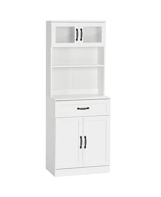 Homcom Freestanding Kitchen Pantry, 4-Door Buffet Cabinet with Hutch, Coffee Bar with Adjustable Shelves, 63.5 Inches, White