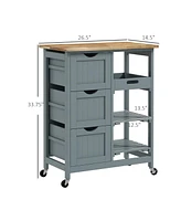 Homcom Rolling Kitchen Island Cart, Bar Serving Cart with Drawers