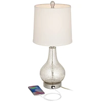 360 Lighting Ledger Modern Accent Table Lamps 21.75" High Set of 2 with Usb Charging Port Mercury Glass Off White Drum Shade Decor for Living Room Des