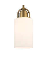 Possini Euro Design Copenhagan Warm Brass Gold Mini Pendant Light 4 3/4" Wide Modern Opal White Glass Cylinder Shade Fixture for Dining Room House Foy