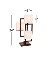 Lighting on the Square Modern Table Lamp 24" High Roman Bronze Brown Geometric Metal Opal White Glass Shade for Bedroom Living Room House Home Bedside