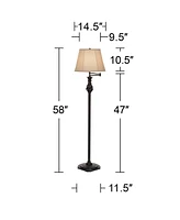 Regency Hill Traditional Adjustable Swing Arm Floor Lamp 58" Tall Painted Restoration Black Bronze Swirl Font Faux Silk Beige Drum Shade for Living Ro