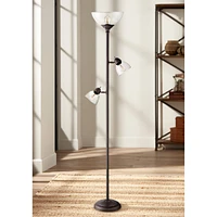 360 Lighting Riley Rustic Farmhouse Torchiere Floor Lamp Standing 72" Tall Painted Bronze Brown Metal 3