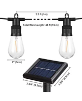 Yescom 48 Ft Solar String Lights Outdoor 15 Led Bulbs Shatterproof Lamps Patio Night Barbeque Bistro Cafe Christmas Decoration 2 Pack