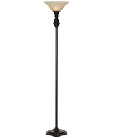 Regency Hill Traditional Torchiere Floor Lamp 70" Tall Hand Applied Black Bronze Swirl Font Amber Glass Shade Standing Pole Light for Living Room Read