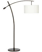 Possini Euro Design Raymond Modern Arched Floor Lamp Standing 69" Tall Bronze Brown Metal Slim Profile Off-White Linen Drum Shade Adjustable Boom Arm