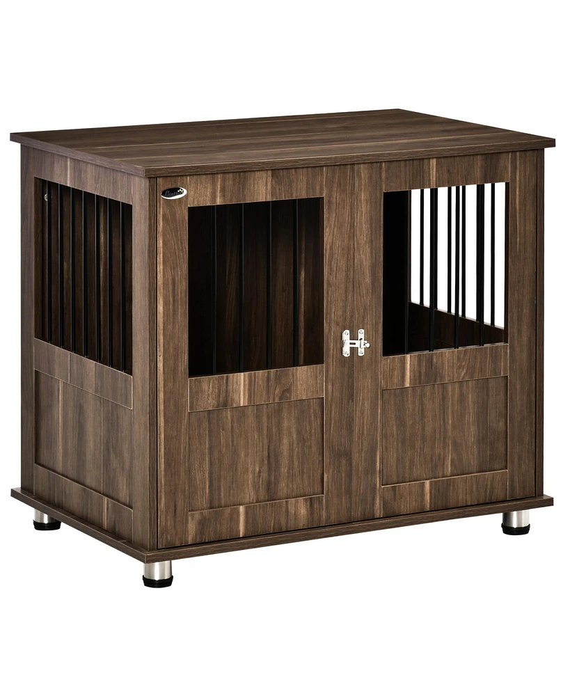 PawHut Furniture Style Dog Crate for Medium Dogs, Indoor Wooden End Table, Brown