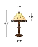 Robert Louis Tiffany Camile Traditional Tiffany Style Accent Table Lamp 18 1/2" High Antique Bronze Brown Woven Art Glass Shade Decor for Bedroom Hous