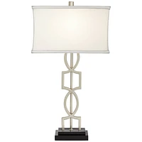 360 Lighting Evan Modern Table Lamps 28 1/2" Tall Set of 2 with Usb Charging Port Brushed Nickel Silver White Rectangular Shade for Bedroom Living Roo