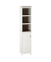 Kleankin Tall Bathroom Storage Cabinet, Freestanding Tower Cabinet with 3 Open Shelves and Adjustable Shelf, Antique White