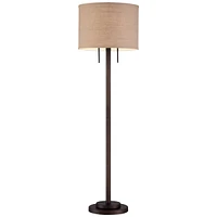 Possini Euro Design Garth Modern Industrial Standing Floor Lamp 63 1/2" Tall Oil Rubbed Bronze Brown Metal Burlap Fabric Drum Shade Decor for Living R