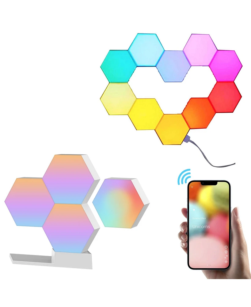 Yescom App Control WiFi Hexagon Led Light Kit 14 Blocks & Base w/Alexa Google Home Game Room Decoration