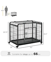 PawHut 43" L x 28" W x 30.75" H Heavy Duty Metal Dog Crate w/ Removable Tray