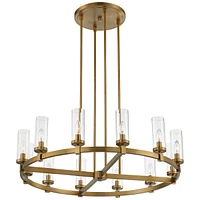 Stiffel Aron 36" Wide Brass 12-Light Wagon Wheel Chandelier