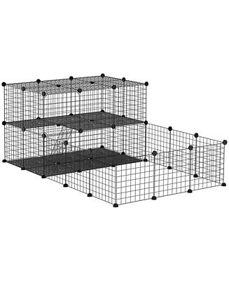 PawHut Pet Playpen with Door, Guinea Pigs Mesh Cage for Small Animal, Black