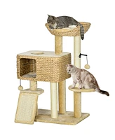 PawHut Cat Tree for Indoor Cats w/ Scratching Posts, Condo Cat Tower, Beige