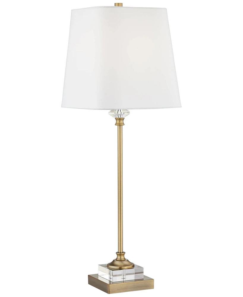 Regency Hill Julia Traditional Glam Luxury Style Buffet Table Lamp with Table Top Dimmer 29.5" Tall Skinny Gold Brass Crystal Glass White Fabric Squar