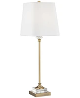 Regency Hill Julia Traditional Glam Luxury Style Buffet Table Lamp with Table Top Dimmer 29.5" Tall Skinny Gold Brass Crystal Glass White Fabric Squar