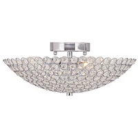 Possini Euro Design Geneva Luxury Close To Ceiling Light Semi Flush Mount Fixture 12" Wide Chrome Silver Crystal Glass Beads Bowl Shade for Bedroom Ha