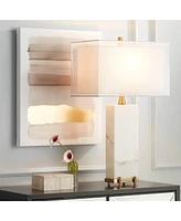 Possini Euro Design Jules Modern Table Lamp 30 1/2" Tall White Faux Marble Sheer Outer Fabric Inner Rectangular Shade for Living Room Bedroom House Be