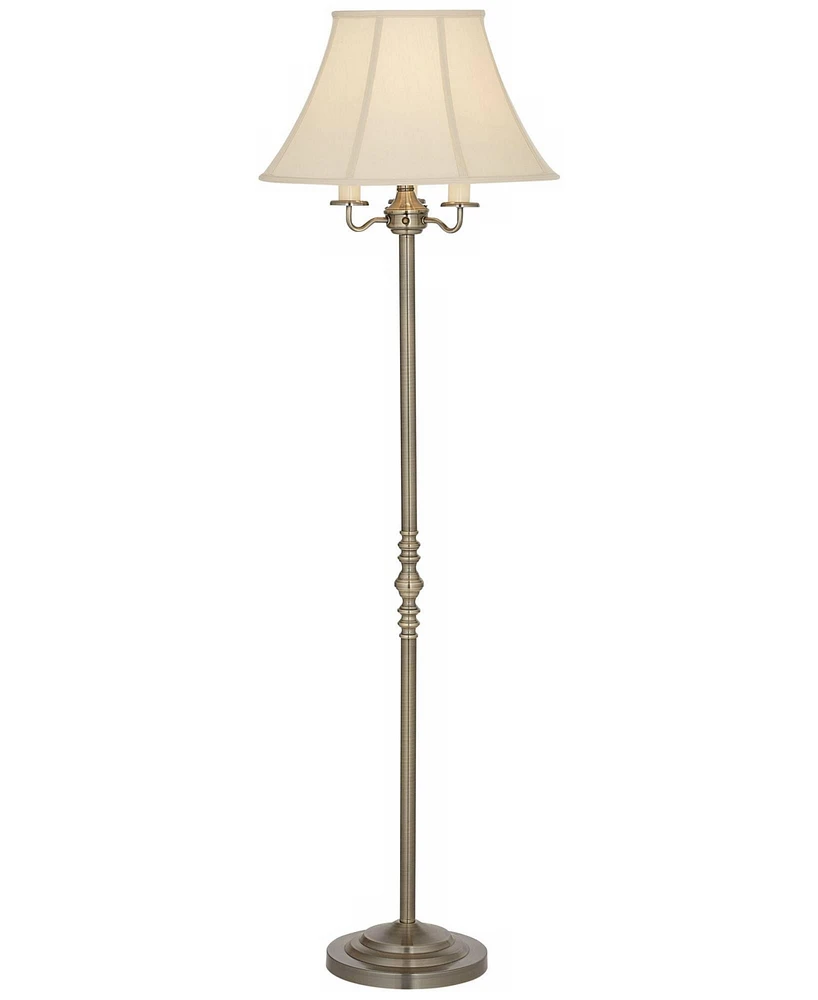 Regency Hill Montebello Traditional Shabby Chic Floor Lamp Standing Pole 59" Tall Antique Brass Gold Metal Off White Bell Shade Candelabra Decor for L