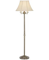 Regency Hill Montebello Traditional Shabby Chic Floor Lamp Standing Pole 59" Tall Antique Brass Gold Metal Off White Bell Shade Candelabra Decor for L