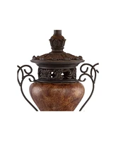 Regency Hill Traditional Style Table Lamp 31.5" Tall Bronze Brown Crackle Iron Metal Urn Faux Silk Bell Fabric Shade Decor for Living Room Bedroom Hou