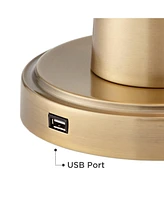 360 Lighting Karla Modern Table Lamps 25" Tall Set of 2 with Usb Charging Port Brass Gold Metal Beige Fabric Drum Shade for Bedroom Living Room House