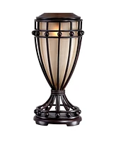 Cardiff Traditional Table Lamp 33" Tall with Night Light Brushed Iron Cage Champagne Urn Glass Beige Bell Flared Shade for Bedroom Living Room House B