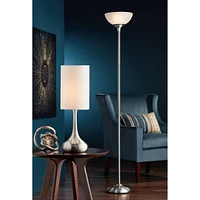 360 Lighting Maddox Modern Torchiere Floor Lamp 71" Tall Satin Nickel Silver Slim Profile Alabaster Glass Shade Pole Light for Living Room Reading Hou